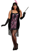 Plus size pink and black flapper costume with headband
