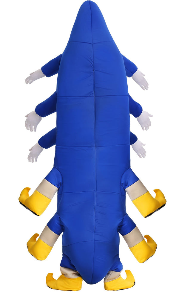 Back of full body blue caterpillar costume with 12 legs