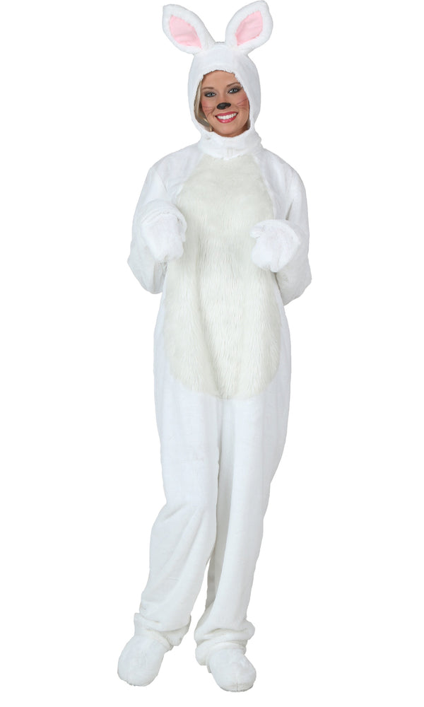 Plus size white full body costume worn by woman