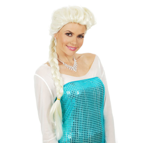 Long white ponytail wig styled for Elsa from Frozen