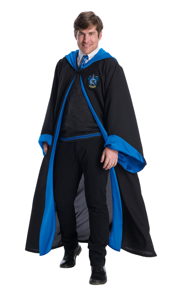 Blue and black Ravenclaw costume with robe, tie and sweater