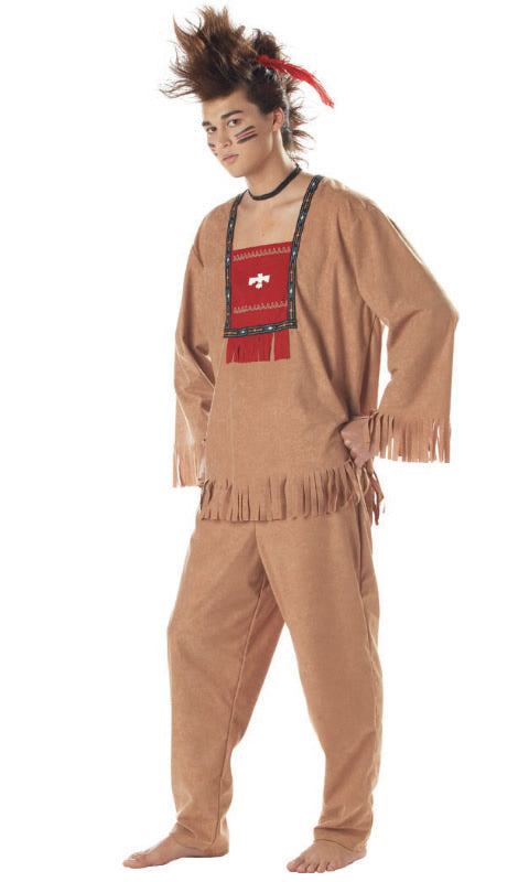 Brown native Indian guy costume with red chest piece