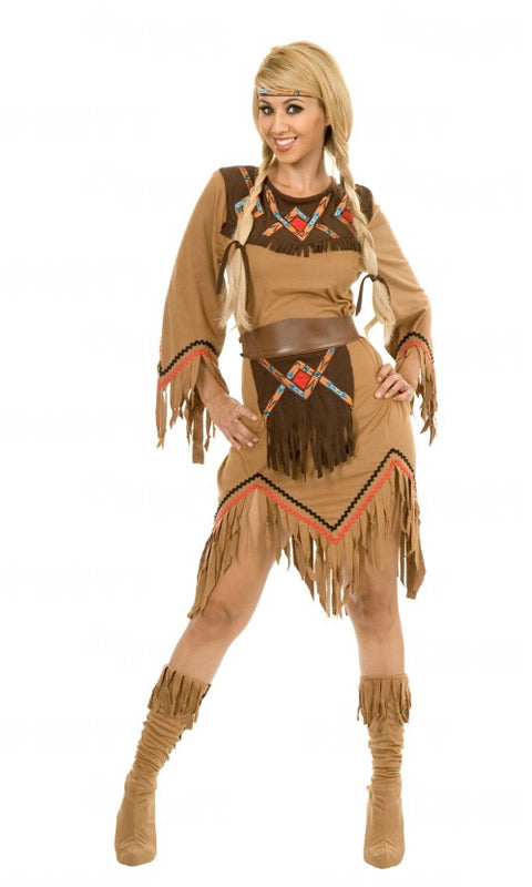 Brown Native Indian costume with headband and belt