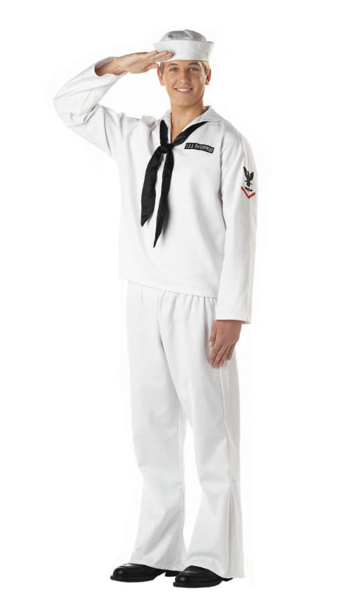 White sailor costume with top, pants, hat and black neck tie