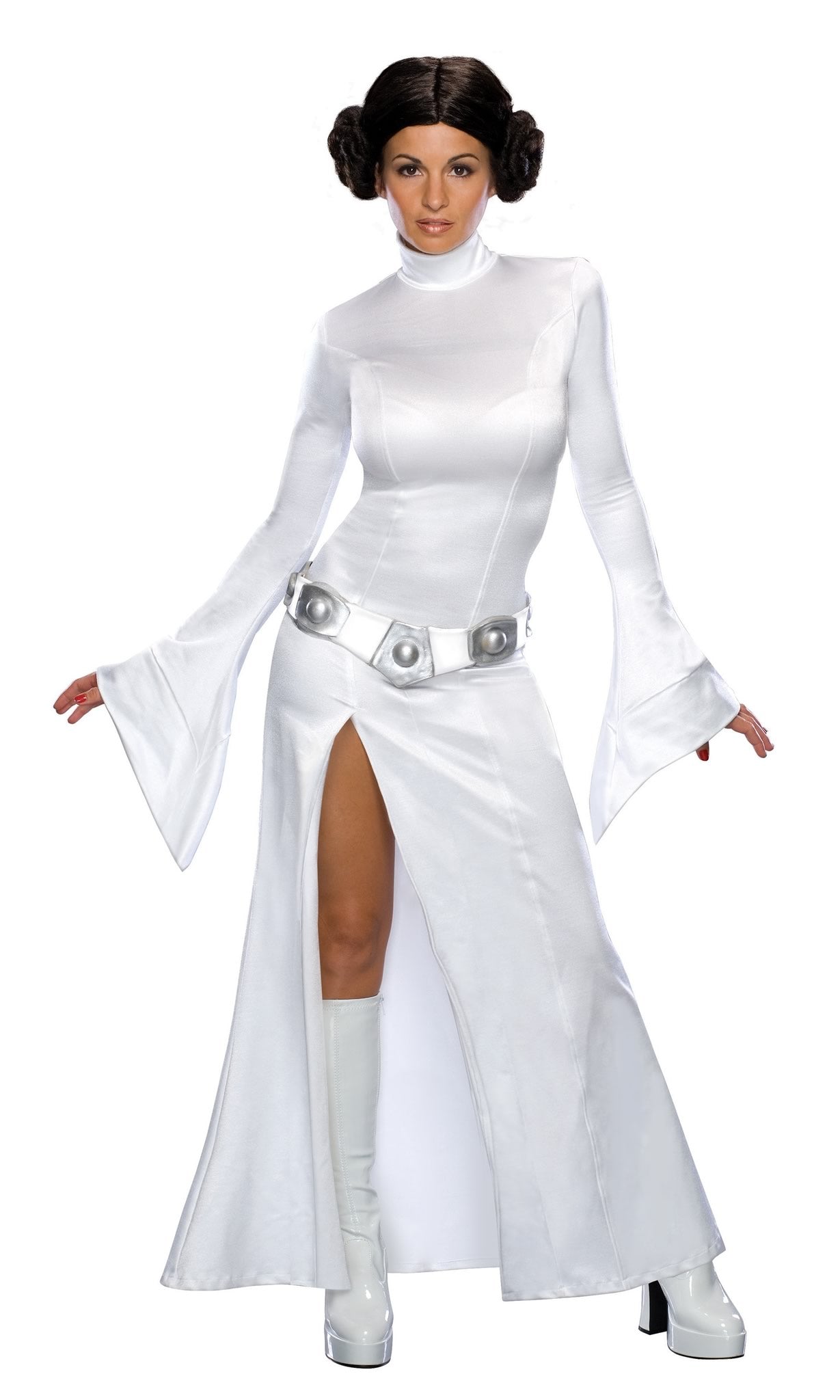 Long white Princess Leia dress with belt and wig