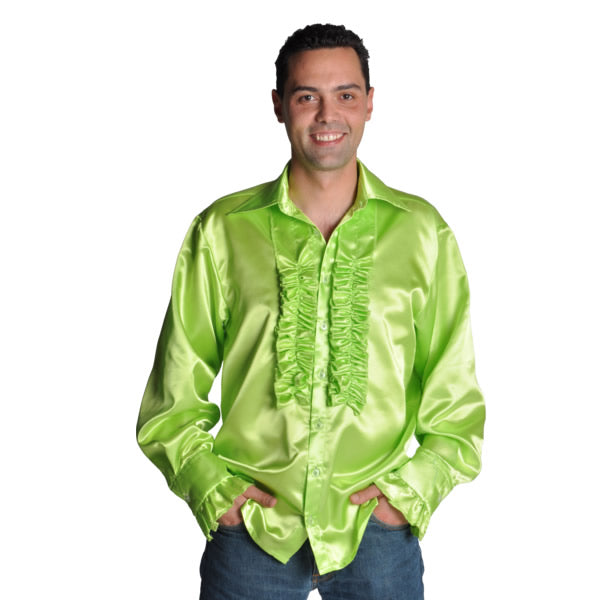 Lime green men's 70s shirt with frills on chest
