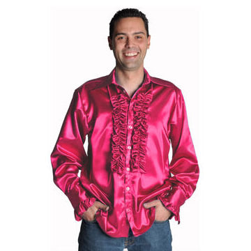 Pink men's 70s satin frill shirt