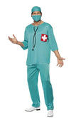 Surgeon scrubs costume in green with mask and hat