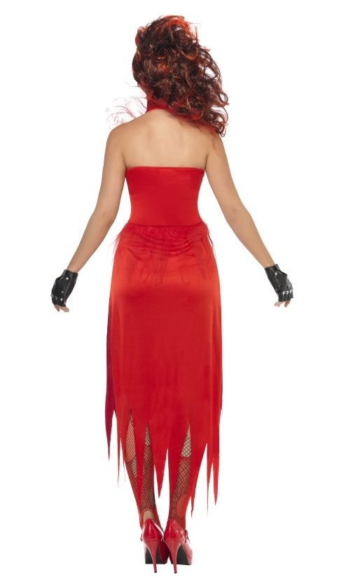 Back of red wrath devil dress with devil horns and choker