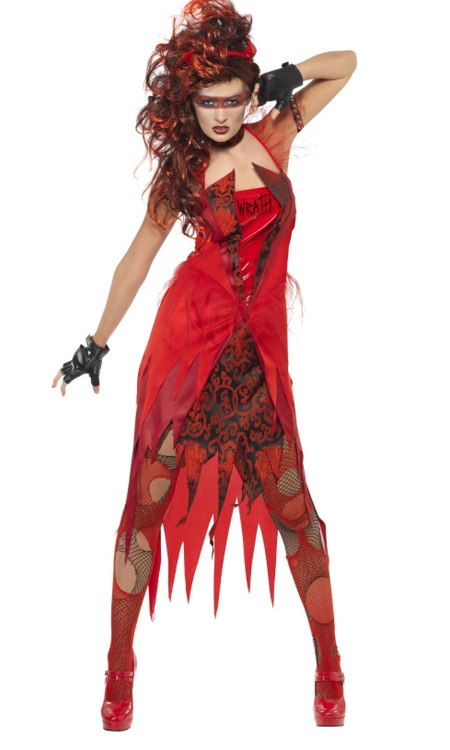 Red wrath devil dress with devil horns and choker