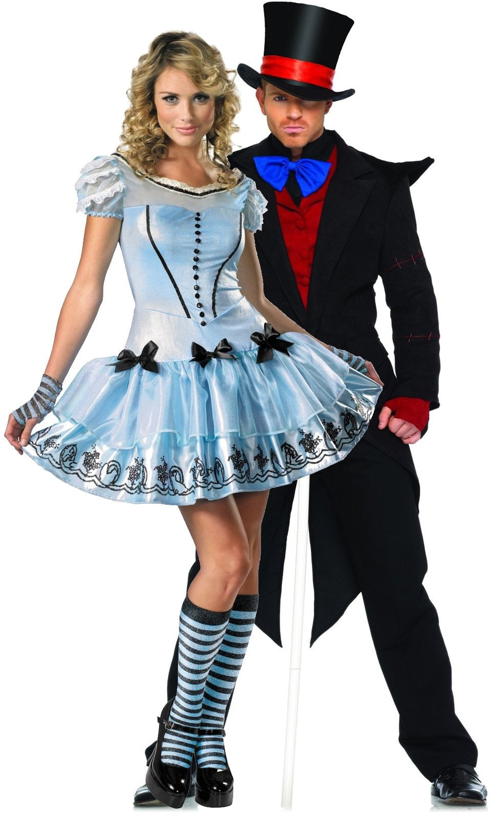 Short Alice dress with black bows, gloves and socks, next to Mad Hatter