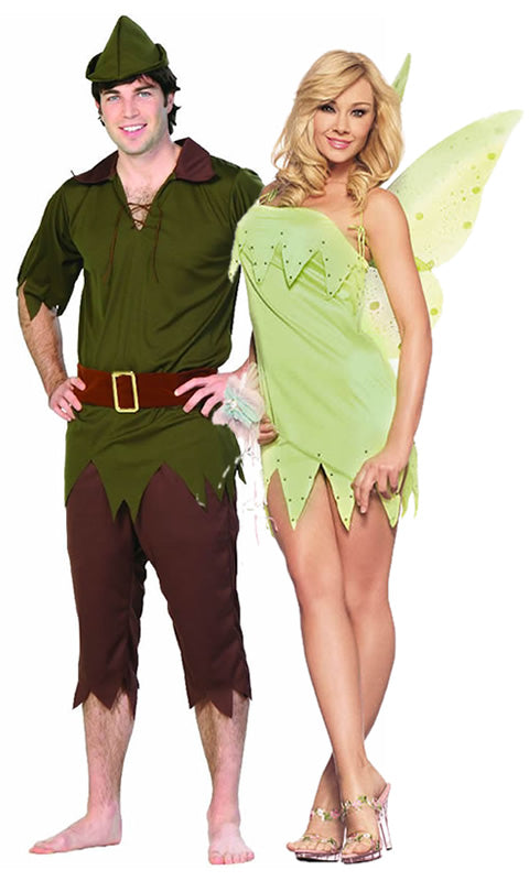 Short green Tinkerbell costume with wings next to Peter Pan