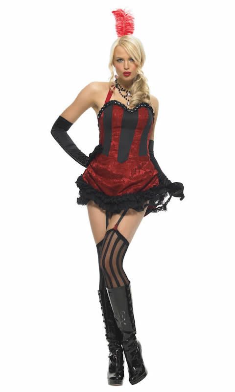 Short red and black burlesque striped dress