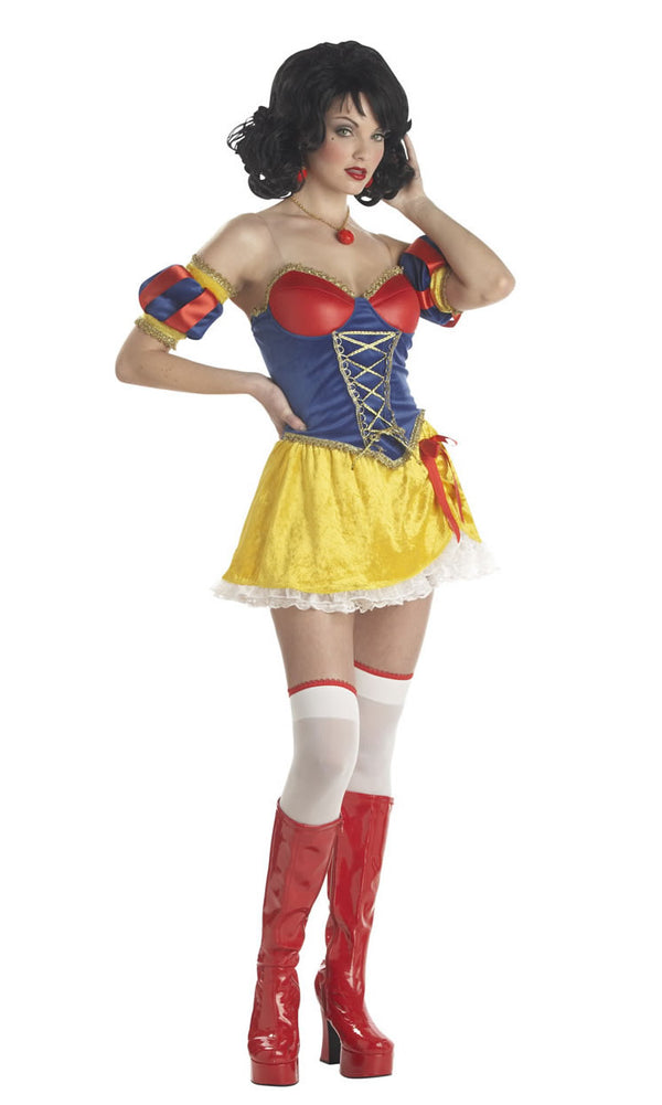 Short Snow White skirt with bustier, attached petticoat, hot pants, stockings and sleeve puffs