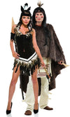 Short black Native Indian dress with headband, tomahawk and arm cuff, next to male Indian