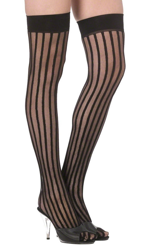 Sheer Stockings With Vertical Pin Stripes