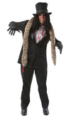 Alice Cooper blood spattered costume with fake snake, hat with hair and gloves