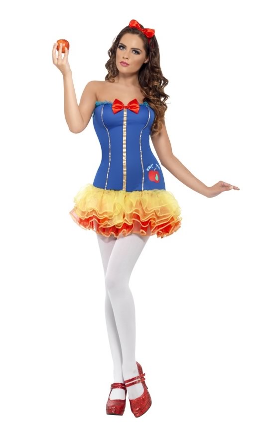 Short blue, yellow and red Snow White tutu dress with red headband