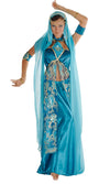 Blue belly dancer costume with pants, top, scarf and arm bands