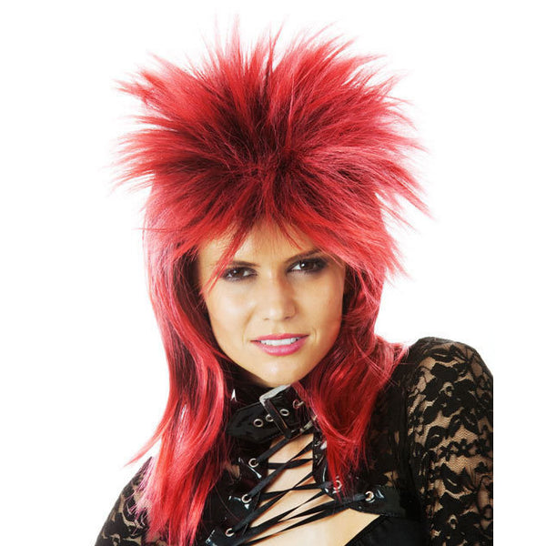 Spiky red and black punk or Ziggy Stardust wig