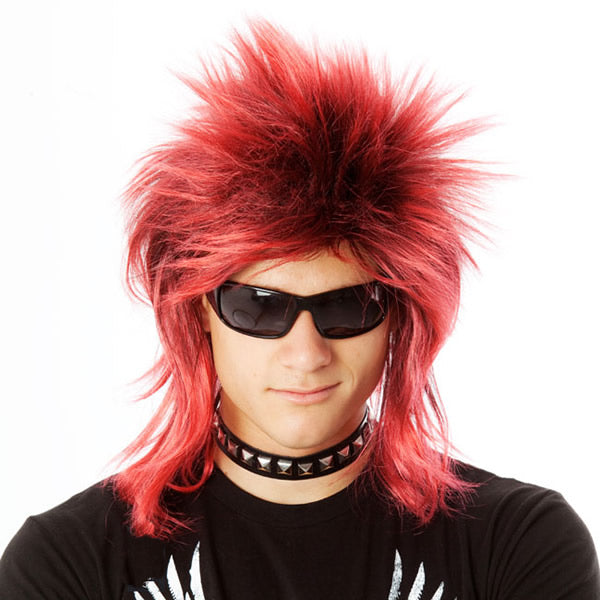 Spiky red and black punk or Ziggy Stardust wig