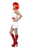 Side of white Saint George dress with red cross