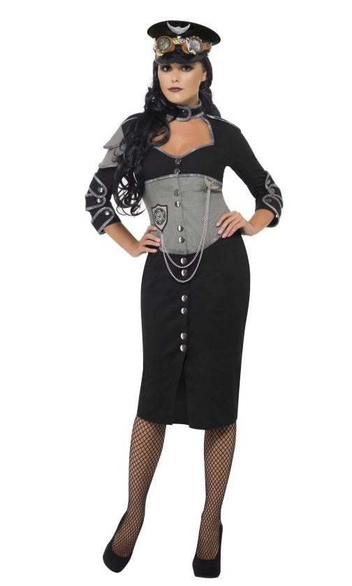 Black and grey steampunk soldier dress with chain
