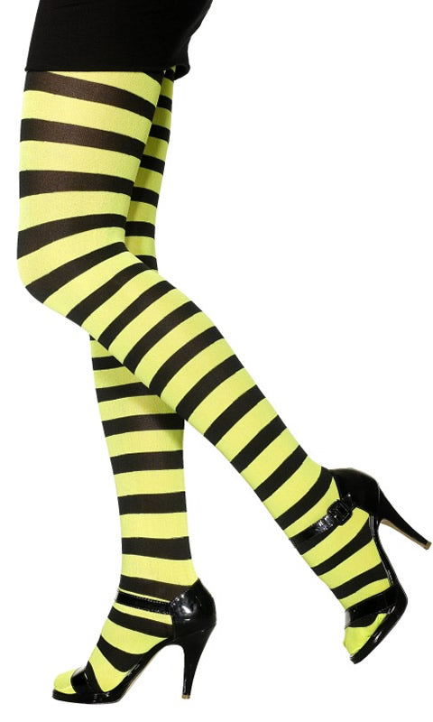 Striped Tights Black and Neon Green-Yellow