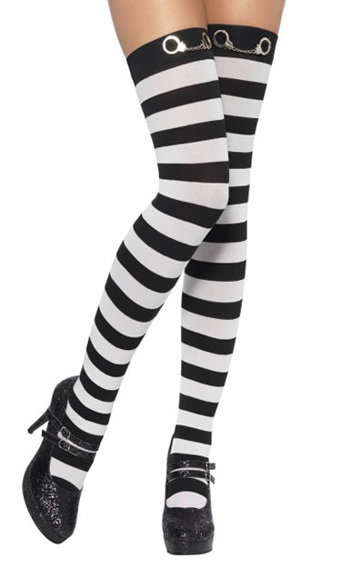 Striped Stockings White and Black with Hand Cuffs