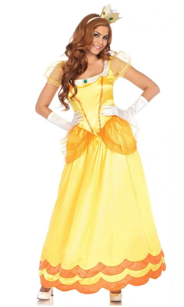 Long yellow Sunflower Princess costume with crown headband