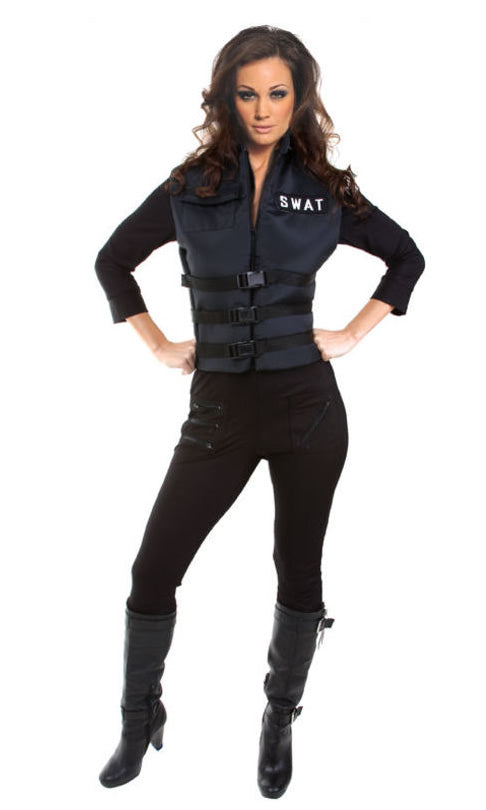 Woman's Swat costume with buckles and 'Swat' logo