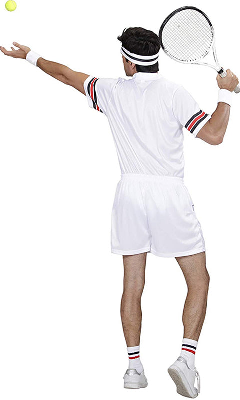 Back of tennis player costume with headband and sweatbands