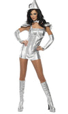 Silver Tin Woman jumpsuit with choker, gloves and hat