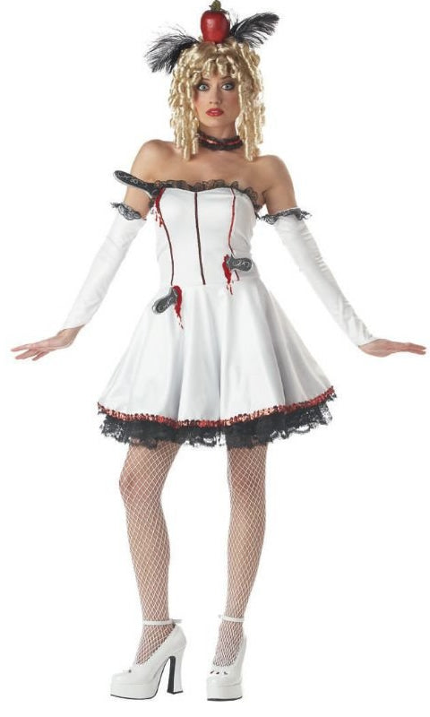 Knife throwers assistant dress with apple headband, gloves, petticoat and knives