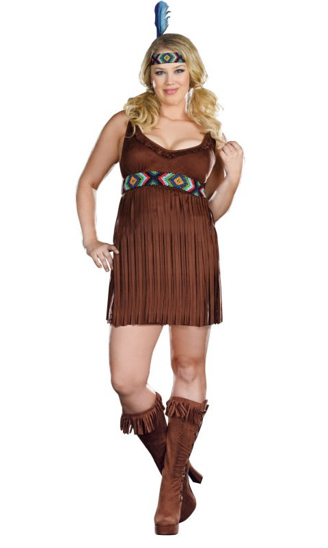 Plus size Native Indian tassel dress with headband and boot covers