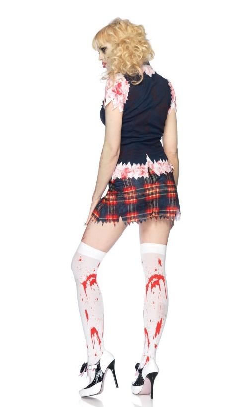 Back of zombie schoolgirl dress, vest, shirt and tie