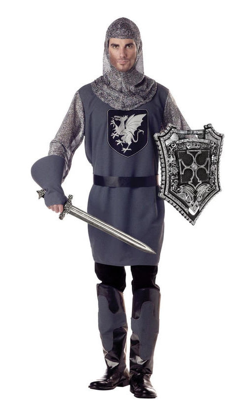 Mens grey knight costume with hood and gloves