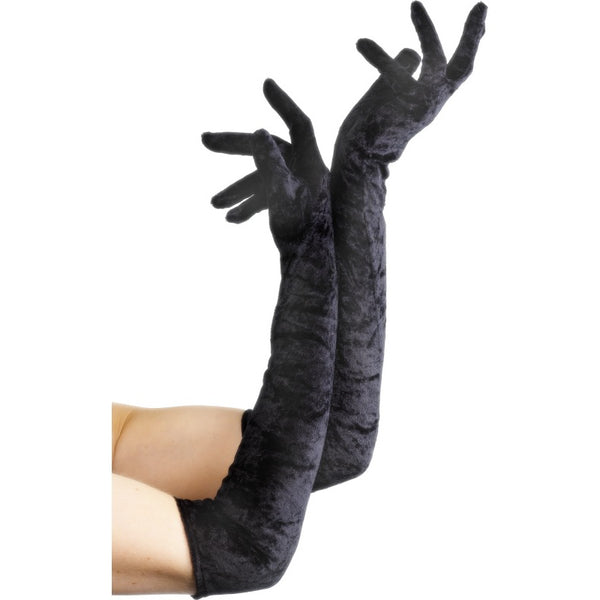 Long black velveteen gloves