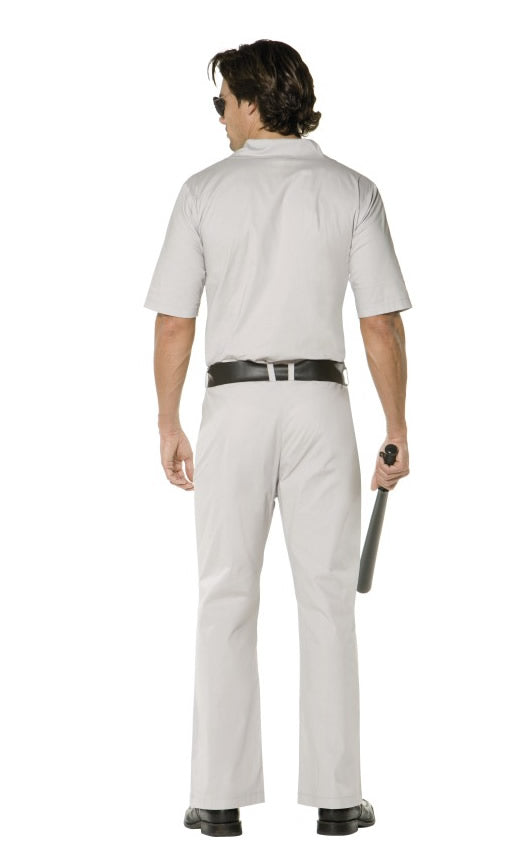 Back of grey warden uniform with hand cuffs and key