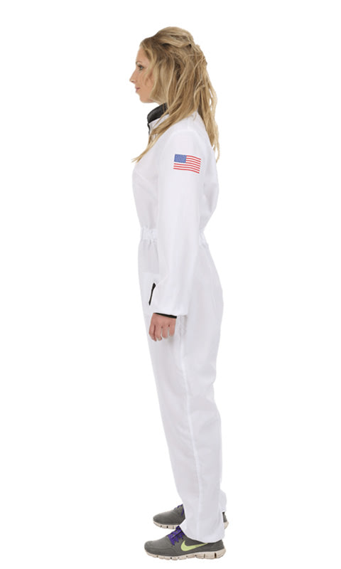 Side of woman's white astronaut jumpsuit