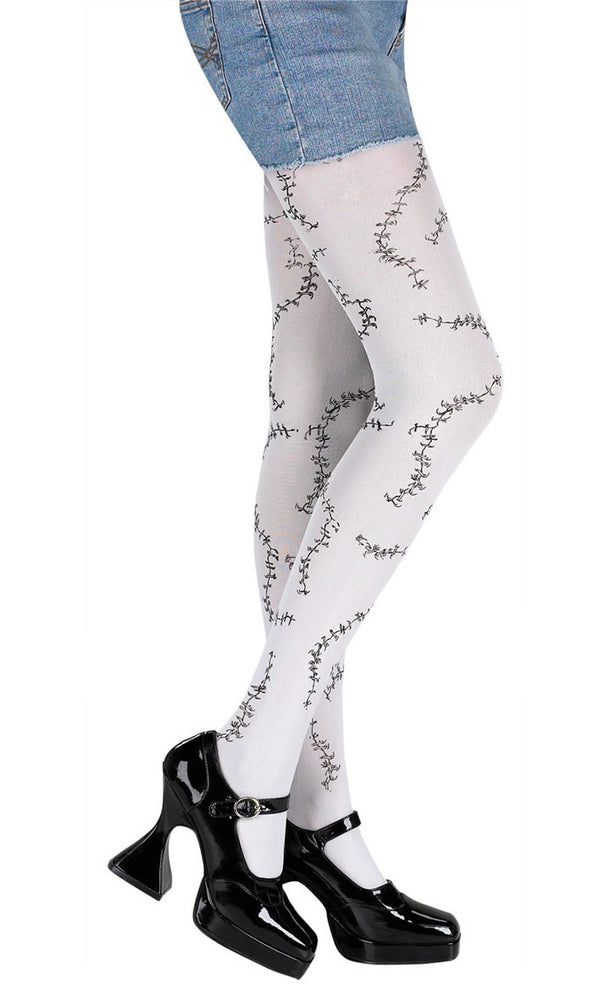 White pantyhose with stitch pattern