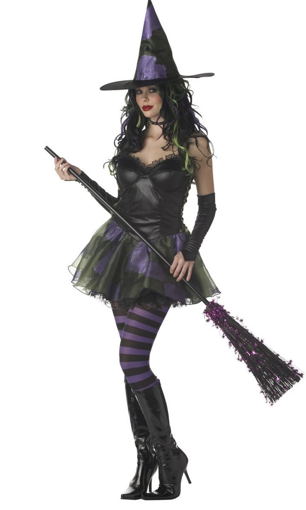 Purple and black wicked witch dress with hat and gloves