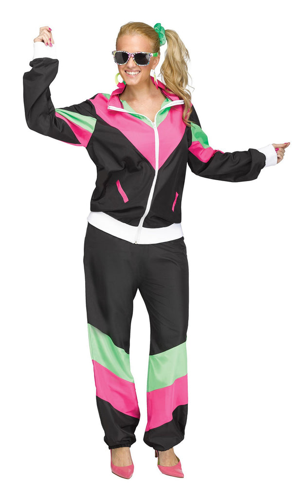 Womens plus size shell suit in pink, black and green