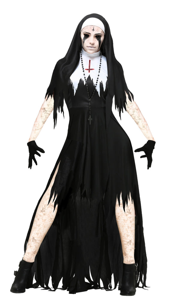 Horror nun costume with leggings and gloves