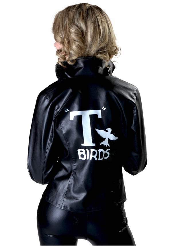 Back of woman's T-bird jacket with 'T Birds' logo