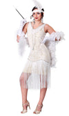 White 1920s flapper costume with headband and gloves
