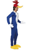 Side of Woody Woodpecker blue jumpsuit with headpiece, shoe covers and gloves