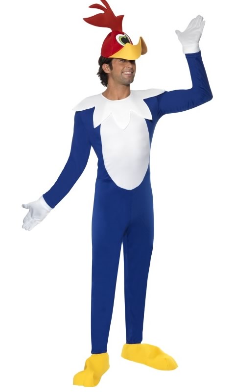 Woody Woodpecker blue jumpsuit with headpiece, shoe covers and gloves