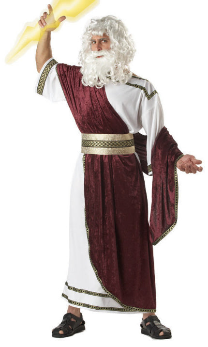 God Zeus costume with robe, belt, wig and beard