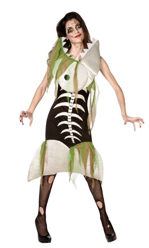 Zombie or dead fish dress with teeth and weeds